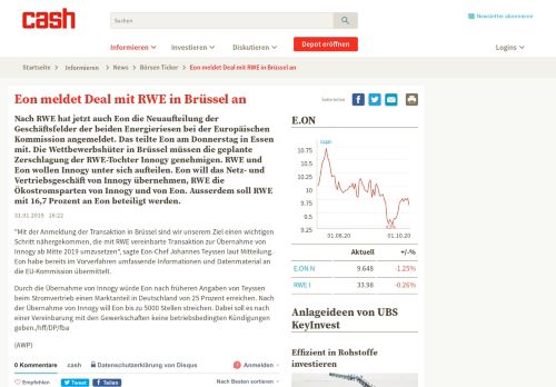 
                            10. Eon meldet Deal mit RWE in Brüssel an | cash
