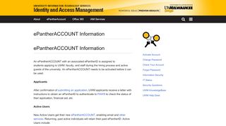 
                            2. ePantherACCOUNT Information | Identity and Access ... - UWM