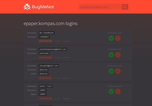 
                            3. epaper.kompas.com passwords - BugMeNot