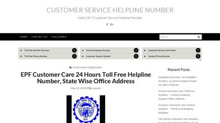 
                            6. EPF Customer Care 24 Hours Toll Free Helpline Number, State Wise ...