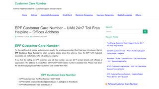 
                            7. EPF Customer Care Number – UAN 24×7 Toll Free Helpline – Offices ...