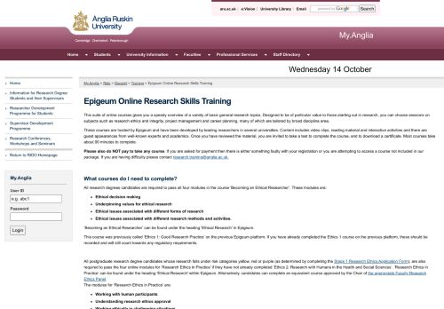 
                            12. Epigeum Online Research Skills Training - My.Anglia Homepage