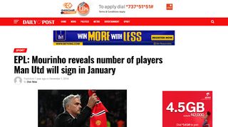 
                            10. EPL: Mourinho reveals number of players Man Utd will sign in January ...