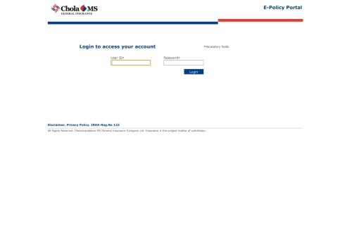 
                            2. EPolicy-Login page - Chola MS General Insurance