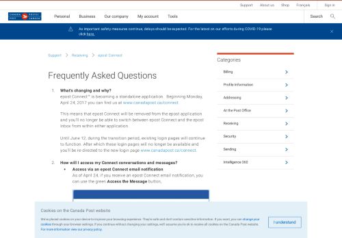 
                            3. epost Connect is moving, frequently asked questions FAQ | Canada Post