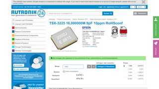 
                            3. EPSON TSX-3225 16,000000M 9pF 10ppm RoHSconf - Rutronik24