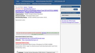 
                            12. epunjabschool.gov.in Download Admit Card 2016 NTSE & NMMS ...