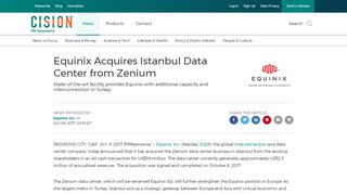 
                            11. Equinix Acquires Istanbul Data Center from Zenium - PR Newswire