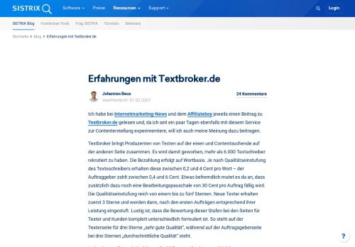 
                            6. Erfahrungen mit Textbroker.de - SISTRIX - SISTRIX Toolbox