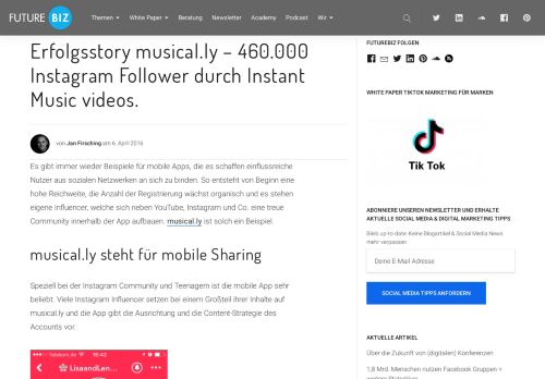 
                            10. Erfolgsstory musical.ly - 460K Instagram Follower durch Instant Music ...