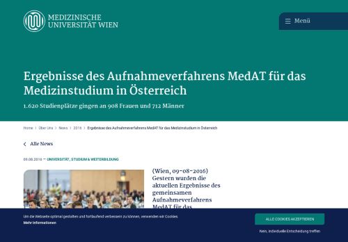 
                            4. Ergebnisse des Aufnahmeverfahrens MedAT für das Medizinstudium ...