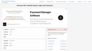 Ericsson W21 Default Router Login and Password - Clean CSS