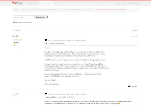 
                            2. Erreur adresse mail sur compte Free à l'inscription - Freenews