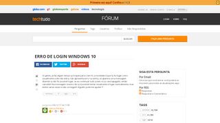 
                            2. Erro de login windows 10 - Techtudo-Forum