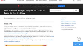 
                            11. Erro “Limite de ativação atingido” ou “Falha no login” da Creative Cloud