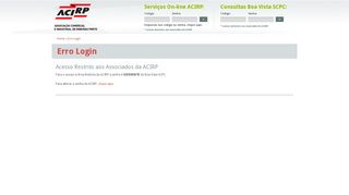 
                            8. Erro Login - ACIRP - Associação Comercial e Industrial