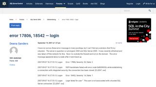 
                            9. error 17806, 18542 -- login - SQL Server Central