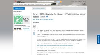 
                            1. Error: 18456, Severity: 14, State: 11 Valid login but server ...