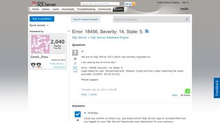 
                            2. Error: 18456, Severity: 14, State: 5. - MSDN - Microsoft