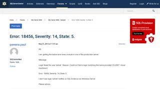 
                            7. Error: 18456, Severity: 14, State: 5. - SQL Server Central
