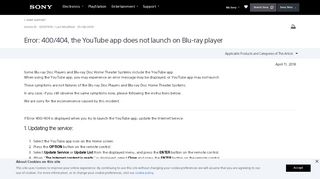 
                            12. Error: 400/404, the YouTube app does not launch on Blu-ray player ...