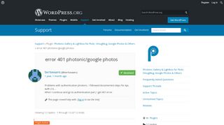 
                            6. error 401 photonic/google photos | WordPress.org