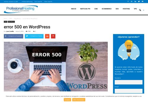 
                            8. error 500 en WordPress causa y solución en 2018 - ProfesionalHoting