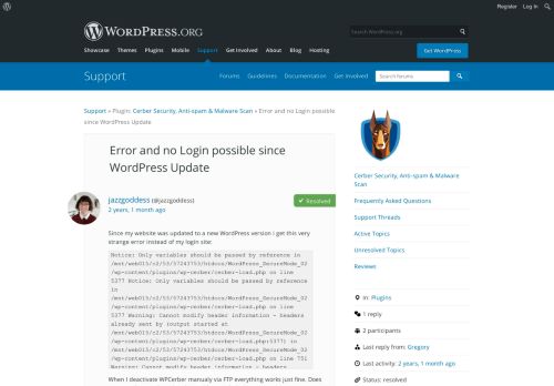 
                            7. Error and no Login possible since WordPress Update | WordPress.org