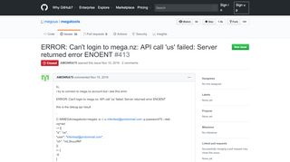 
                            8. ERROR: Can't login to mega.nz: API call 'us' failed: Server returned ...