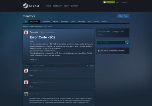 
                            5. Error Code -102 :: SteamVR General Discussions - Steam Community