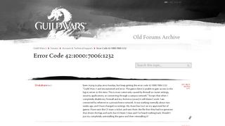 
                            11. Error Code 42:1000:7006:1232 - Guild Wars 2 Forum - Account ...