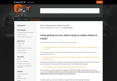 
                            13. Error connecting my Steam account – FACEIT