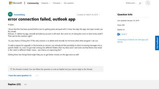 
                            3. error connection failed, outlook app - Microsoft Community