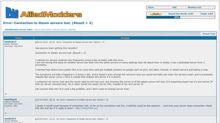 
                            10. Error: Connection to Steam servers lost. (Result = 3) - AlliedModders