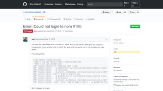 
                            10. Error: Could not login to npm · Issue #190 · semantic-release/cli · GitHub