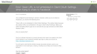 
                            5. Error: Given URL is not whitelisted in Client OAuth Settings - when ...