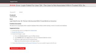 
                            12. Error: Login Failed For User 'SA'. The User Is Not Associated WIth A ...