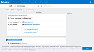
                            8. error message - Deutsch-Übersetzung - bab.la Englisch-Deutsch ...