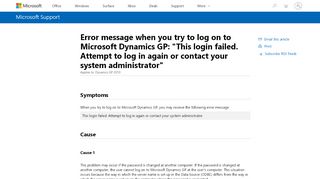 
                            3. Error message when you try to log on to Microsoft Dynamics GP: 