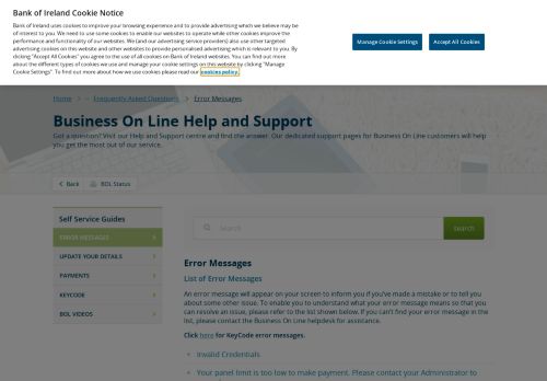 
                            3. Error Messages - Business On Line | Bank of Ireland