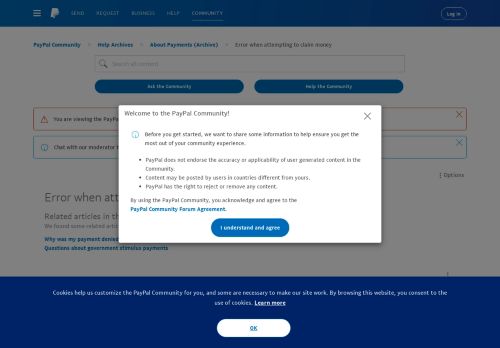 
                            1. Error when attempting to claim money - PayPal Community