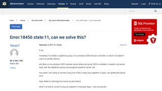 
                            5. Error:18456 state:11, can we solve this? - SQL Server Central