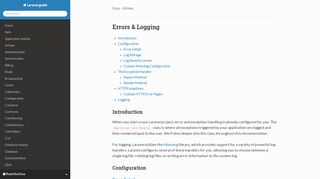
                            12. Errors & Logging - Laravel guide - Read the Docs
