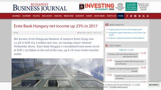 
                            13. Erste Bank Hungary net income up 23% in 2017 | The Budapest ...