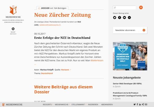 
                            5. Erste Erfolge der NZZ in Deutschland | MEDIENWOCHE