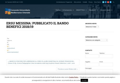 
                            5. ERSU MESSINA: PUBBLICATO IL BANDO BENEFICI 2018/19 - CUMO