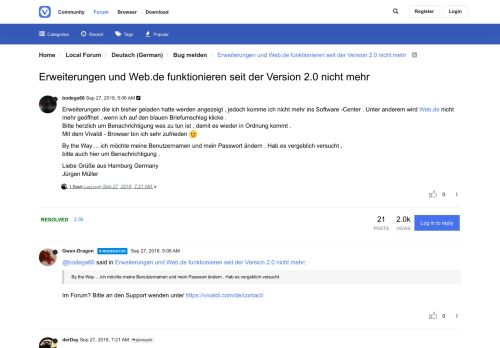 
                            13. Erweiterungen und Web.de funktionieren seit der Version 2.0 nicht ...