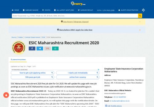 
                            7. ESIC Maharashtra Jobs 2018: Apply Online for 159 Staff Nurse ...