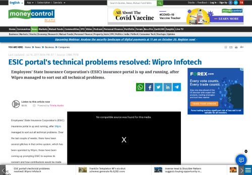 
                            8. ESIC portal's technical problems resolved: Wipro Infotech - Moneycontrol