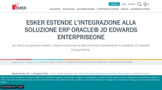 
                            11. esker estende l'integrazione alla soluzione erp oracle® jd edwards ...